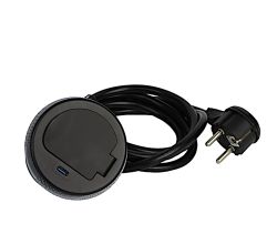 DesignLight Einbausteckdose SINGLE BOX mit USB C SCHWARZ / Tischsteckdose