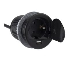 DesignLight Einbausteckdose SINGLE BOX mit USB, schwarz