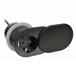 DesignLight Möbel-Einbausteckdose SLIDEBOX schwarz mit USB A und USB C / Tischsteckdose