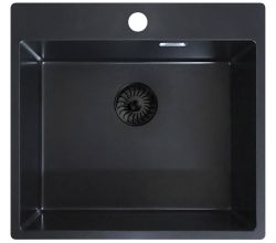 CARESSI Spüle QUARTZ LINE mit Hahnbank und Ab- und Überlaufgarnitur mit Excenterbedienung / ab 60 cm Schrankbreite / Einbauspüle