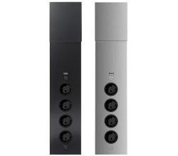 Energie-Ecksäule ST 3007 in EDELSTAHL oder SCHWARZ mit 4 Steckplätzen und USB Port / Mehrfachsteckdose / Ecksteckdose