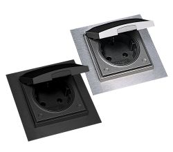 Einzelsteckdose ST 3009 ST/1 in EDELSTAHLFARBIG oder SCHWARZ mit Klappdeckel / Schukosteckdose