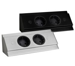 THEBO Energie-Ecksäule ST 3072/200 in Edelstahl oder Schwarz / Mehrfachsteckdose / Ecksteckdose