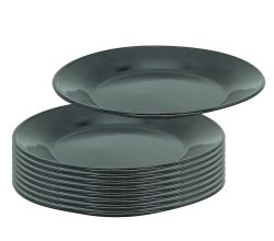 10er SET Karl Krüger 117801BL Teller flach 24 cm, Serie BLACK, Stahl emailliert, Speiseteller