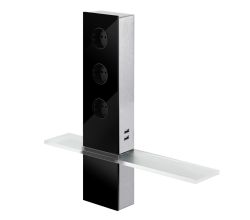 Turm Energiebox Design Edelstahl mit Glas schwarz - Schuko 3-fach und 2-fach USB / Steckdosen / USB-Port