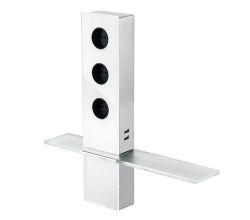 Turm Energiebox Design Edelstahl mit Glas weiß - Schuko 3-fach und 2-fach USB / Steckdosen / USB-Port