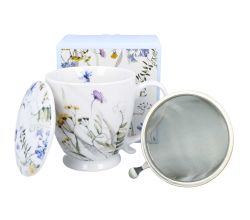 DUO Becher MELODY mit Fuß, 500 ml, inkl. Deckel und Teesieb, New Bone China Porzellan