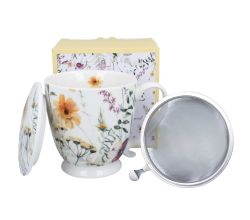 DUO Becher PANSY mit Fuß, 500 ml, inkl. Deckel und Teesieb, New Bone China Porzellan