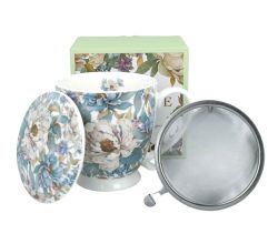DUO Becher PEONY WHITE mit Fuß, 500 ml, inkl. Deckel und Teesieb, New Bone China Porzellan