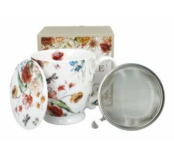 DUO Becher REBECCA mit Fuß, 500 ml, inkl. Deckel und Teesieb, New Bone China Porzellan