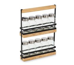 ZELLER Gewürzständer 19657 mit 10 füllbaren Gläsern, Glas/Bambus/Metall, schwarz, 22,7 x 4,7 x 30 cm