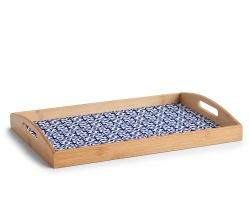 ZELLER 25389 Serviertablett MAROKKO aus Bambus/MDF, blau/weiß, 44 x 30 x 5,5 cm