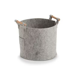 ZELLER 14393 runder Aufbewahrungskorb aus Filz/Holz, grau ca. Ø 31,5 cm × 28 cm