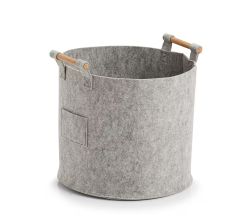 ZELLER 14394 runder Aufbewahrungskorb aus Filz/Holz, grau ca. Ø 35 x 32,5 cm