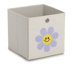 ZELLER 14498 Aufbewahrungsbox HAPPY FLOWER, Vlies, creme, ca. 28 x 28 x 28 cm