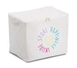 ZELLER 14550 Aufbewahrungsbox HAPPINESS mit Reißverschluss, Polyester/Baumwolle ca. 39 × 29 × 30 cm