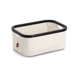 ZELLER 14551 Aufbewahrungskorb aus Polyester/Bambus, CREME/SCHWARZ ca. 38 x 26 x 16 cm