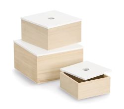 ZELLER 15148 Aufbewahrungsboxen-Set 3 tlg. aus Holz, weiß/natur ca. 24 × 24 × 14 cm