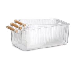 ZELLER 15209 Aufbewahrungsboxen-Set, 3-tlg. aus Kunststoff transparent mit Bambusgriff