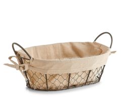 ZELLER 18090 Brotkorb mit Beutel Countrystyle, Metall/Leinen, 26 x 17 x 9 cm
