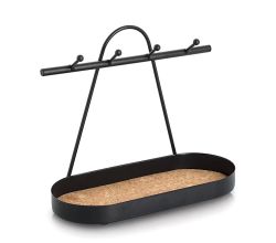 ZELLER 18623 Ablage mit Haken aus Metall/Kork, schwarz ca. 27,5 x 12,5 x 23,5 cm