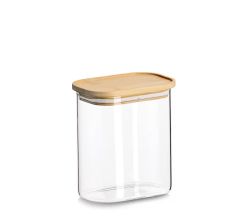 ZELLER 19051 Vorratsglas 1000 ml Borosilikatglas mit Bambusdeckel, ca. 12,8 x 9 x 14,2 cm