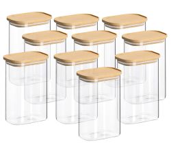 10er SET ZELLER 19052 Vorratsglas 1300 ml Borosilikatglas mit Bambusdeckel, ca. 12,8 x 9 x 18,8 cm