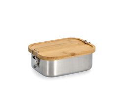 ZELLER 19372 Lunch Box mit Clipverschluss, Edelstahl/Bambus, ca. 18,4 x 13,5 x 7 cm