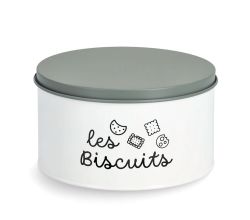 ZELLER 19380 Vorratsdose LES BISCUITS 3000 ml aus Metall, weiß/dunkelgrün, ca. Ø 21,5 x 12 cm