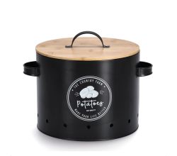 ZELLER 19383 Vorratsdose POTATOES aus Metall, schwarz mit Bambusdeckel