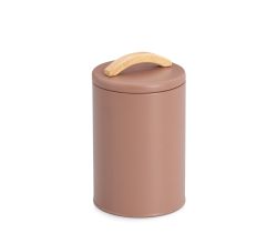 ZELLER 19396 Vorratsdose 1300 ml Metall, mocca mit Griff aus Gummibaumholz