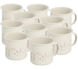 10er SET ZELLER 19400 Tasse 320 ml FLOWERS Metall, weiß/Dekor