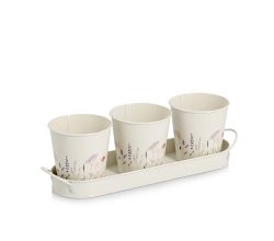 ZELLER 19405 Kräutertopf-Set FLOWERS Metall 4-teilig, weiß/Dekor