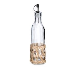 ZELLER 19581 Essig-/ Ölflasche BOHO 280 ml Glas mit Strohgeflecht, ca. Ø 6,2 x 24,5 cm