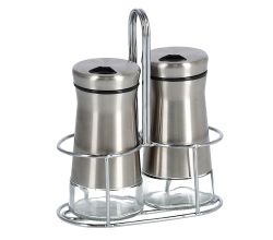 ZELLER 19631 Salz-/Pfefferstreuer-Set 3-tlg, Glas/Edelstahl, ca. 12 x 6 x 16 cm