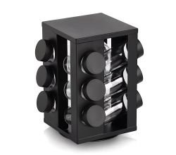 ZELLER 19633 Gewürzrondell mit 12 Gläsern, Metall/Glas, schwarz, ca. 14 × 14 × 22,5 cm
