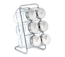 ZELLER 19638 Gewürzständer-Set mit 6 füllbaren Gläsern, Glas/Edelstahl, 7-tlg., ca. 9,3 x 15 x 18 cm