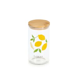 ZELLER 19658 Vorratsglas LEMON 850 ml, Glas/Bambus, ca. Ø 9 x 17 cm