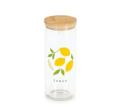 ZELLER 19659 Vorratsglas LEMON 1150 ml, Glas/Bambus, ca. Ø 9 x 22,5 cm