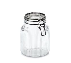 ZELLER 19666 Vorratsglas 1400 ml mit schwarzem Bügelverschluss, Glas/Metall, ca. Ø 12,8 x 17,4 cm