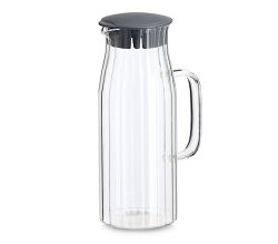 ZELLER 19675 Glaskaraffe 1000 ml mit Kunststoffdeckel, grau, ca. 13,3 x 9 x 24 cm