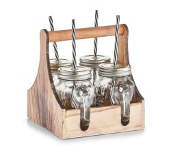 ZELLER 19746 Trinkgläser-Set 5-tlg., Glas/Metall/Holz, 20 x 22 x 22 cm