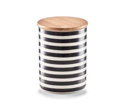 ZELLER 19823 Vorratsdose STRIPES 580 ml, Keramik/Bambus, schwarz/weiß, Ø 10 x 13 cm