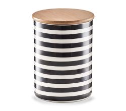 ZELLER 19824 Vorratsdose STRIPES 900 ml, Keramik/Bambus, schwarz/weiß, Ø 11,5 x 15 cm