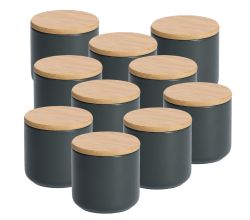10er SET ZELLER 19825 Gewürzdose 290 ml Keramik, anthrazit mit Bambusdeckel, ca. Ø 8,7 x 8,5 cm
