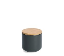 ZELLER 19825 Gewürzdose 290 ml Keramik, anthrazit mit Bambusdeckel, ca. Ø 8,7 x 8,5 cm