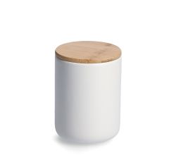 ZELLER 19856 Vorratsdose 650 ml Keramik, weiß mit Bambusdeckel, ca. Ø 10 x 13,5 cm