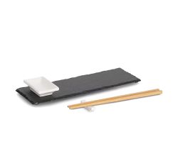 ZELLER 24527 Sushi-Set, 4-tlg., Schiefer/Keramik/Bambus, ca. 30 x 10 x 0,7 cm