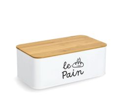 ZELLER 25167 Brotkasten - LE PAIN - Metall/Bambus, weiß, 33,8 x 19,3 x 12,5 cm