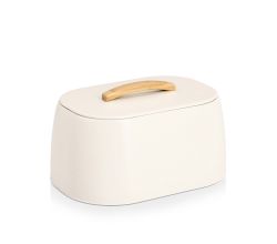 ZELLER Brotkasten 25169 aus Metall, creme mit Griff aus Gummibaumholz